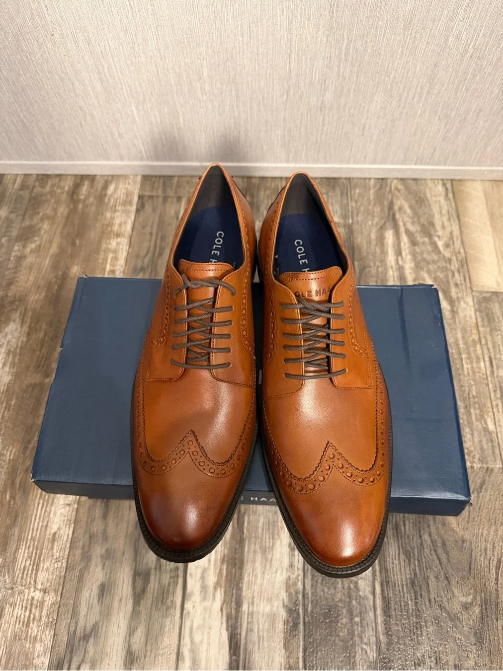 Cole Hasn Men's Classic Tan Leather Wingtip Oxford Dress Shoes Size 12